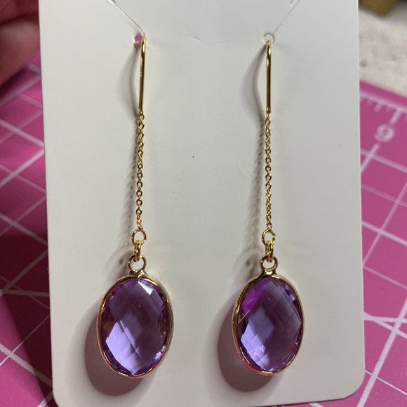 GradeA June Light Alexandrite 18mm Gold Plated Oval Crystal Pendant Drop Earring - Picture 7 of 17